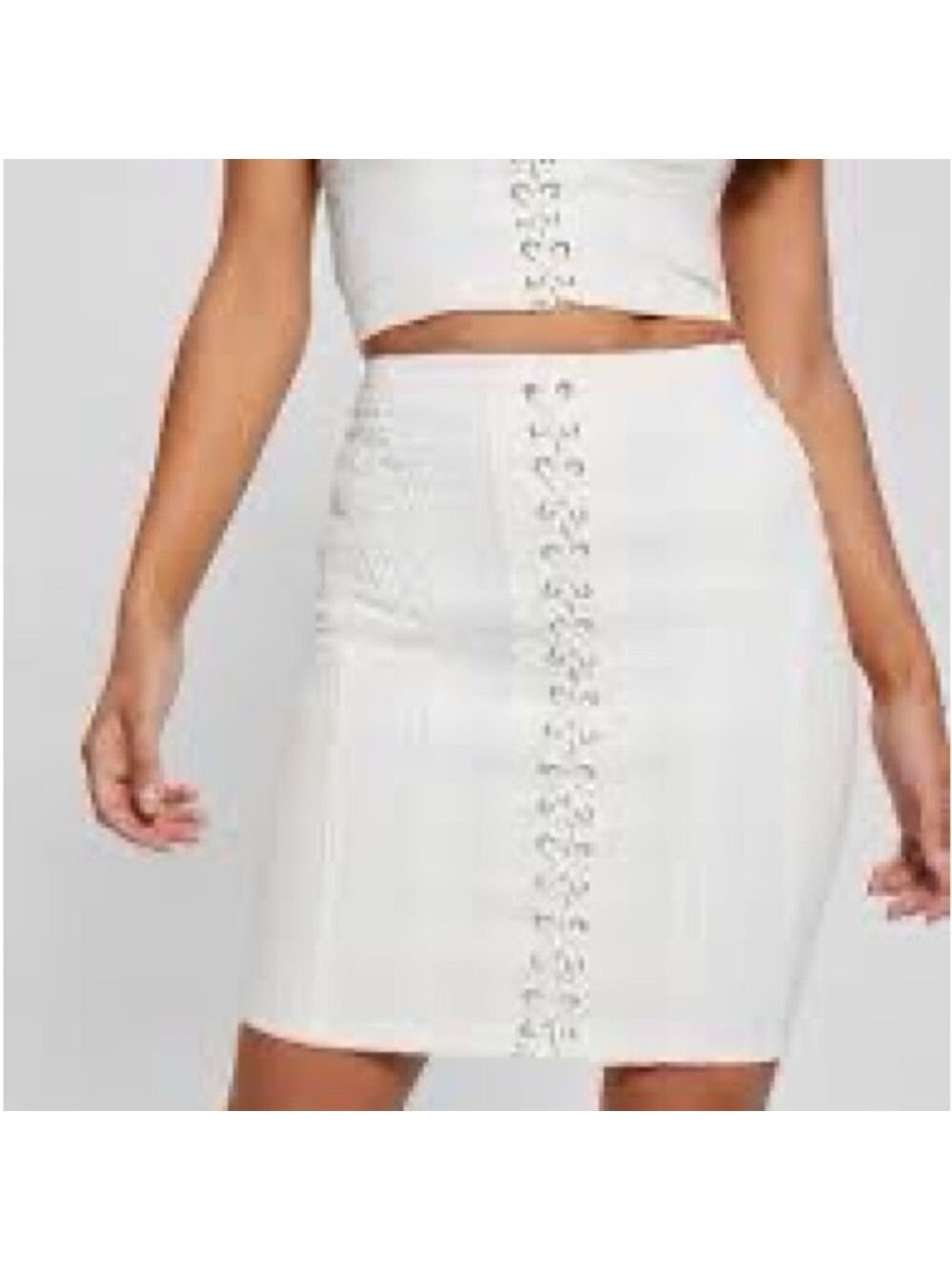 Size 27 Ladies Denim Guess Ivory Lace-Up Pencil Skirt